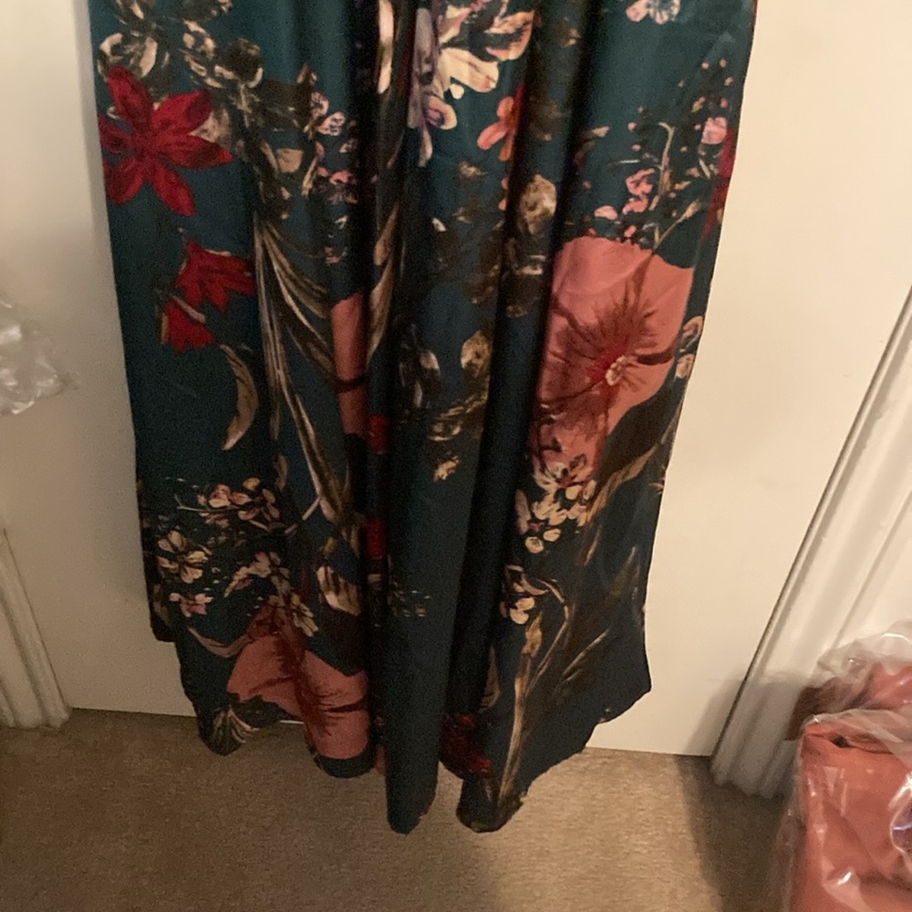 NWT Lulus Still the One Emerald Green Floral Print Satin Maxi Dress| Sz S - Picture 8 of 13